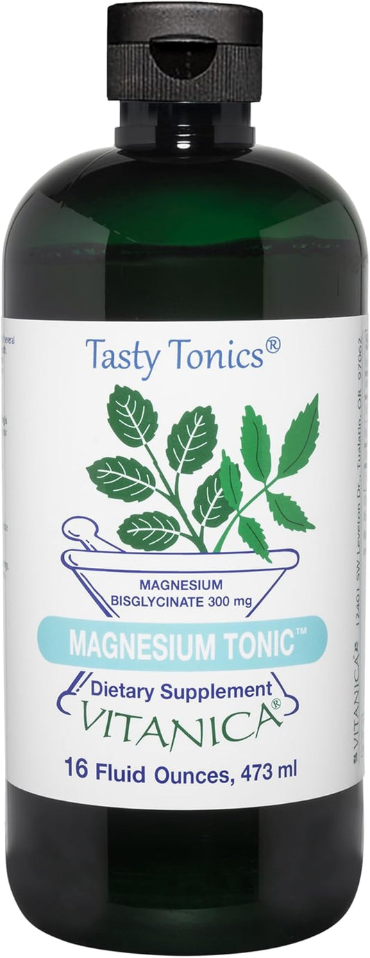 Vitanica Magnesium Tonic - Brain Health Supplement with Vitamin B6 - Liquid Magnesium Supplement, Brain Health, Muscle Support & Heart Health - Pro Logo - Orange, 16 Fl Oz