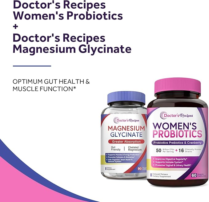 Doctor's Recipes Probiotics and Magnesium Glycinate Bundle - Optimum Gut Health & Muscle Function Support for Men & Women