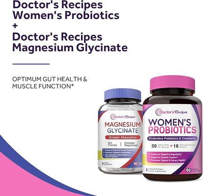 Doctor's Recipes Probiotics and Magnesium Glycinate Bundle - Optimum Gut Health & Muscle Function Support for Men & Women