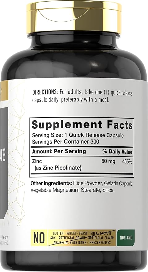 Carlyle Zinc Picolinate 50mg | 300 Capsules | Non-GMO and Gluten Free Supplement