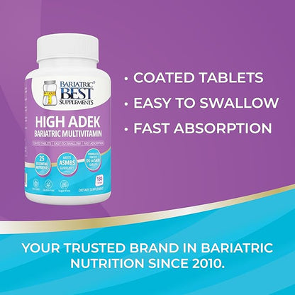 High A D E K Bariatric Multivitamin for Post DS/SADI Surgery, 25 Essential Nutrients for Post-Weight Loss Surgery, 180 Tablets, Meets ASMBS Guidelines for Bariatric Bypass