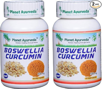 Planet Ayurveda Boswellia Curcumin, 500mg Veg Capsules - 2 Bottles