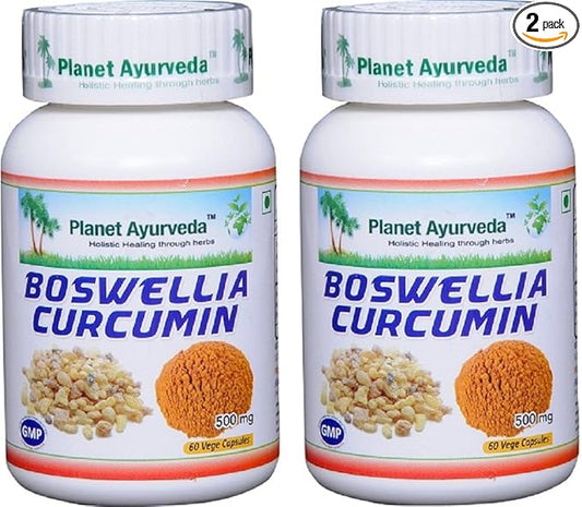 Planet Ayurveda Boswellia Curcumin, 500mg Veg Capsules - 2 Bottles