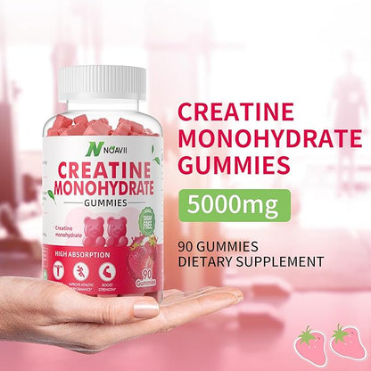 Creatine Monohydrate Gummies 5000mg for Men & Women, Chewables Creatine Monohydrate for Muscle Strength, Muscle Builder, Energy Boost, Pre-Workout Supplement-90 Strawberry Gummies
