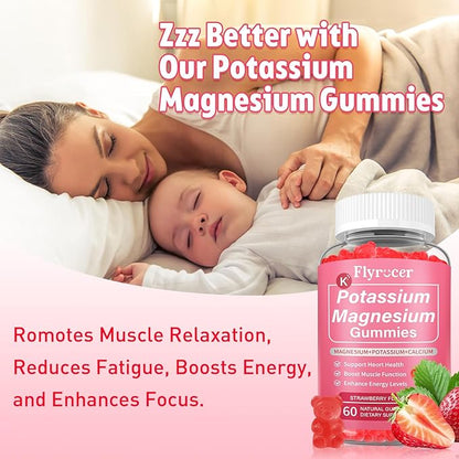2 Pack Potassium Magnesium Gummies for Men & Women, Potassium Magnesium Supplement for Leg Cramps, Muscle Health, & Electrolyte Balance, Strawberry Flavor, 120 Gummies