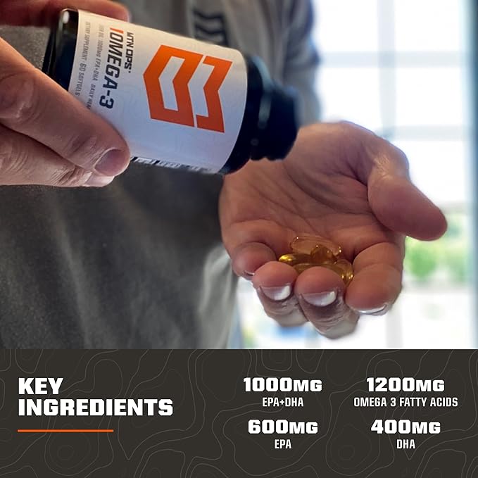 MTN OPS Omega 3 Fish Oil Supplement, 1000mg Fatty Acid Softgels for Healthy Heart, Joint & Bone Health, 30 Servings