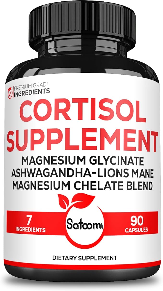 Satoomi 7in1 Cortisol Supplement - Magnesium Glycinate with Ashwagandha, Magnesium Glycinate and Citrate - Mood & Rest Well & Resilience - 90 Capsules for 45 Days