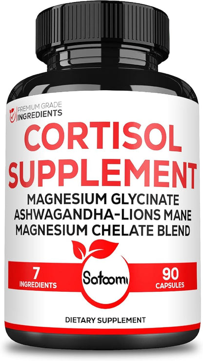 Satoomi 7in1 Cortisol Supplement - Magnesium Glycinate with Ashwagandha, Magnesium Glycinate and Citrate - Mood & Rest Well & Resilience - 90 Capsules for 45 Days