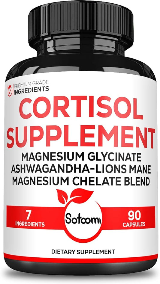 Satoomi 7in1 Cortisol Supplement - Magnesium Glycinate with Ashwagandha, Magnesium Glycinate and Citrate - Mood & Rest Well & Resilience - 90 Capsules for 45 Days