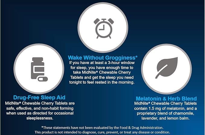 MidNite Natural Sleep Supplement, Chewable Tablets, Cherry Flavored, 30 Count (Pack of 2)