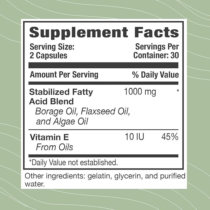 Optimal Health Systems EFA | 1,000 mg from Borage, Flaxseed, and Algae Oil | Safer, Plant-Based Blend | Essential Fatty Acid Supplement | 60 Capsules
