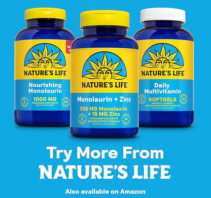 Nature's Life Monolaurin Plus Zinc Immune Support Supplement - 936mg Monolaurin from Raw Coconuts, Zinc 15mg, Supports Gut Health, Balanced Gut Flora, 60-Day Guarantee, 45 Serv, 90 Vegetarian Capsules
