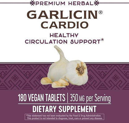 Nature's Way Garlicin Cardio, Premium Herbal, Supports Healthy Circulation*, No Garlic Taste, Vegan, 180 Tablets (Packaging May Vary)