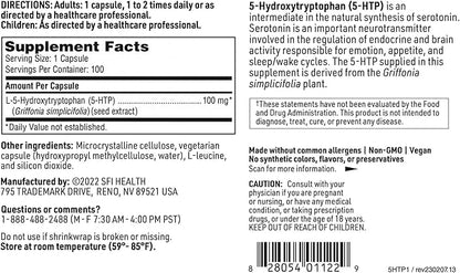 Klaire Labs 5-HTP 100 mg - Hypoallergenic 5-HTP from Griffonia Seed Extract - Hydroxytryptophan Serotonin Support Supplement to Promote Mood (100 Capsules)