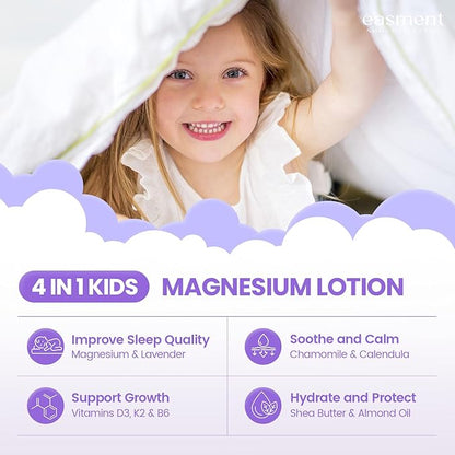 Magnesium Lotion for Kids Sleep: Gentle Lavender Formula with Vitamins D3, K2 & B6 – Nourishing Cream for Sensitive Skin, Safe for Babies & Perfect for Daily Use