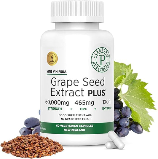 Grape Seed Extract 500 mg with 93% Polyphenols - 120:1 60,000mg Strength, 60 Capsules - 2 Months Supply - GMO & Gluten Free - Polyphenols Extracts