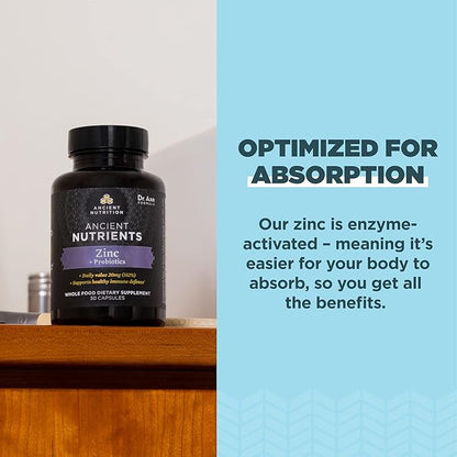 Ancient Nutrition Probiotics and Zinc Supplement, Supports Healthy Immune System and Gut Health, Made Without GMOs, Superfoods Supplement, Paleo and Keto Friendly, 30 Count