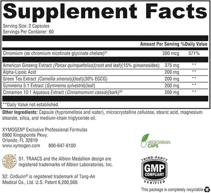 XYMOGEN CinnDromeX - Supports Metabolic Health, Healthy Blood Lipid Levels in The Normal Range, and Healthy Nerve Function - Cinnamon Supplement with Chromium, ALA, Ginseng + Green Tea (120 Capsules)