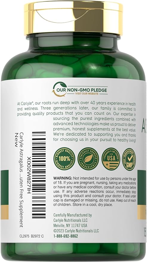 Carlyle Astragalus Root Capsules 4500mg | 150 Count | Vegetarian, Non-GMO, Gluten Free Supplement