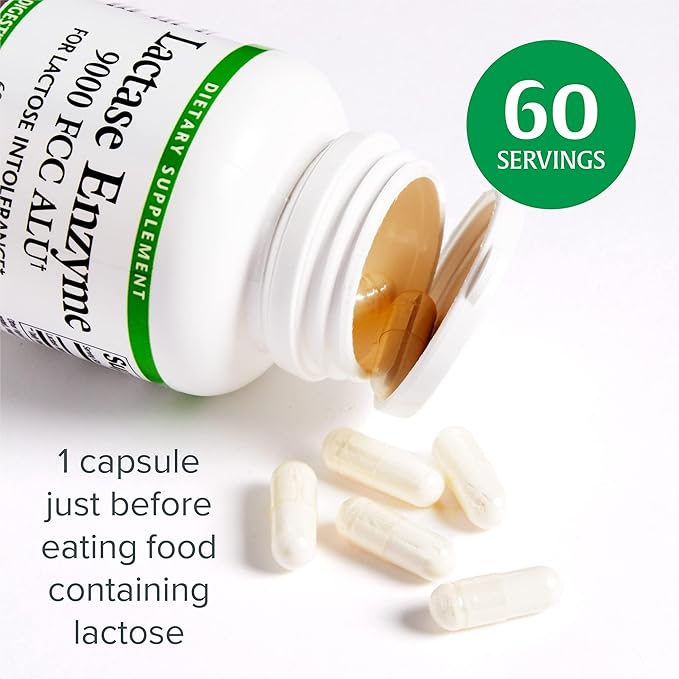 Natural Factors, Lactase Enzyme, Digestive Aid For Lactose and Dairy Intolerance, 60 Capsules