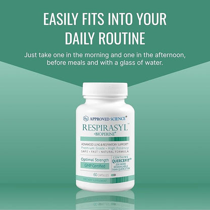 Approved Science® Respirasyl - Lung and Respiratory Support - with Quercefit, Vitamins A,C,D, BioPerine - 3 Month Supply - Made in The USA