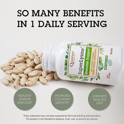 Quantum Health SuperLysine+ Advanced Formula Immune Support Supplement Lysine 1500 mg, Vitamin C Echinacea Licorice Bee Propolis & Odorless Garlic - 180 Tablets (Pack of 2)