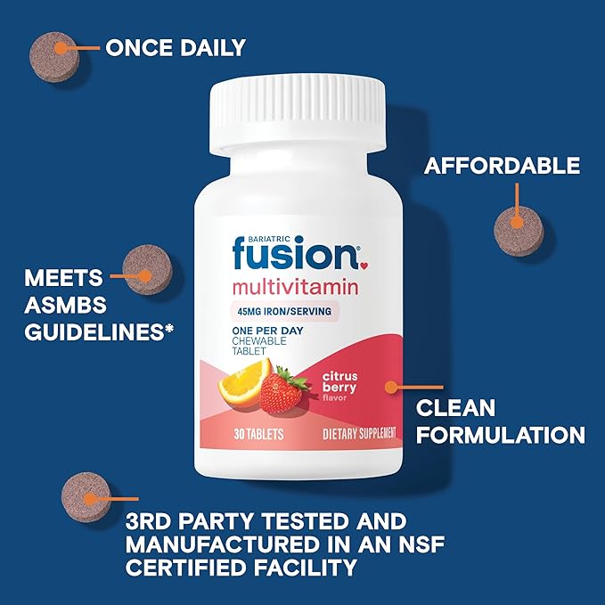 Bariatric Fusion One Per Day Bariatric Multivitamin with Iron Chewable | Citrus Berry Flavor | Vitamins for Gastric Bypass and Sleeve Gastrectomy | Non-GMO | 30 Count