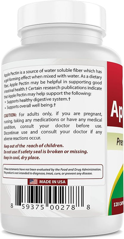 Best Naturals Apple Pectin 700 mg - Dietary Fiber - Intestinal Support - 120 Capsules (120 Count (Pack of 3))