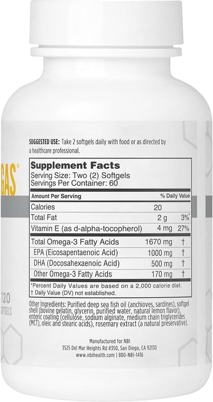Best Catch Omegas High Potency Omega-3 | EPA + DHA for Heart, Brain Support | Best Absorption | Sustainably Sourced | Burpless Formula | Natural Lemon Scent | 120 Softgel Capsules