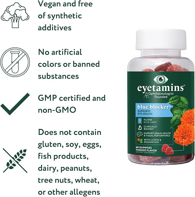 Blue Blocker® Eye Health - 60 Lutein Gummies - Ophthalmologist-Developed - Support Vision, Filter Blue Light & Help Eye Strain - Promotes Sleep, Focus Eyesight – Vegan & Non-GMO Formula