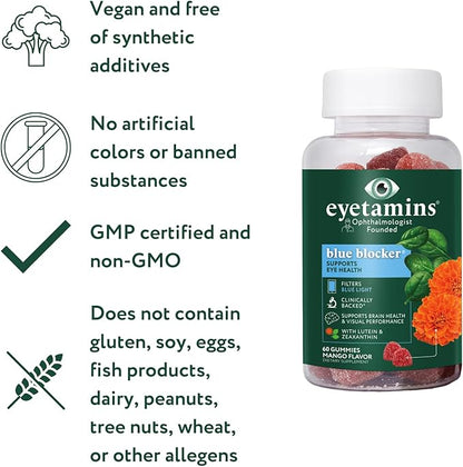 Blue Blocker® Eye Health - 60 Lutein Gummies - Ophthalmologist-Developed - Support Vision, Filter Blue Light & Help Eye Strain - Promotes Sleep, Focus Eyesight – Vegan & Non-GMO Formula