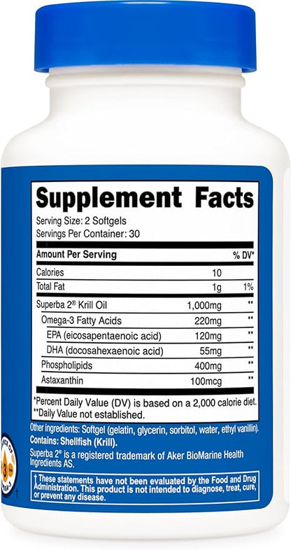Nutricost Krill Oil 1000mg, 60 Softgels - Omega-3 EPA-DHA Krill Oil Supplement, with Superbakrill