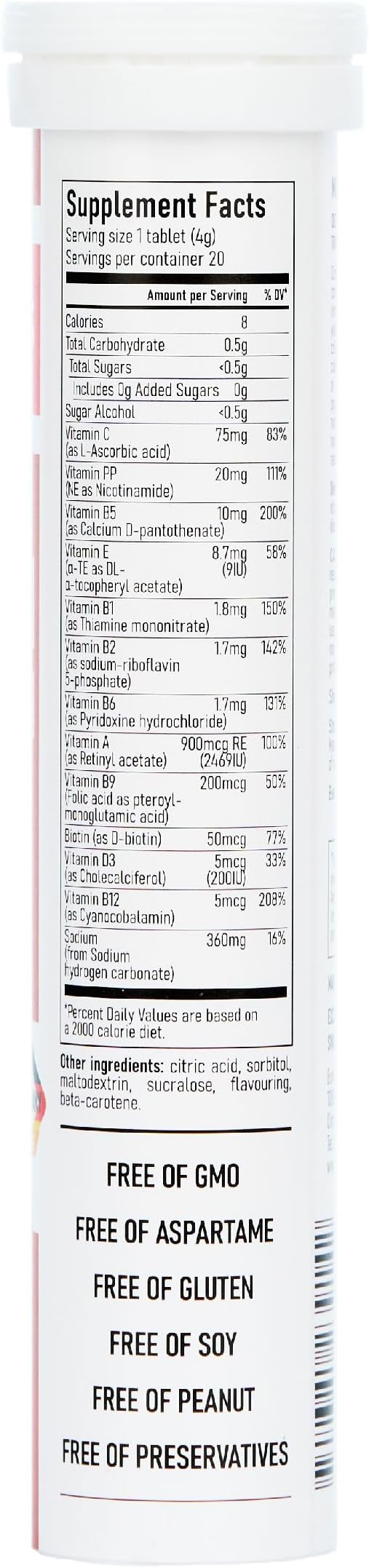 Effervescent Multivitamins + Biotin for Wellness and Vitality Dietary Supplement with Vitamins C, E, B1, B2 B6, B12, A, and D3, 20 Tablets