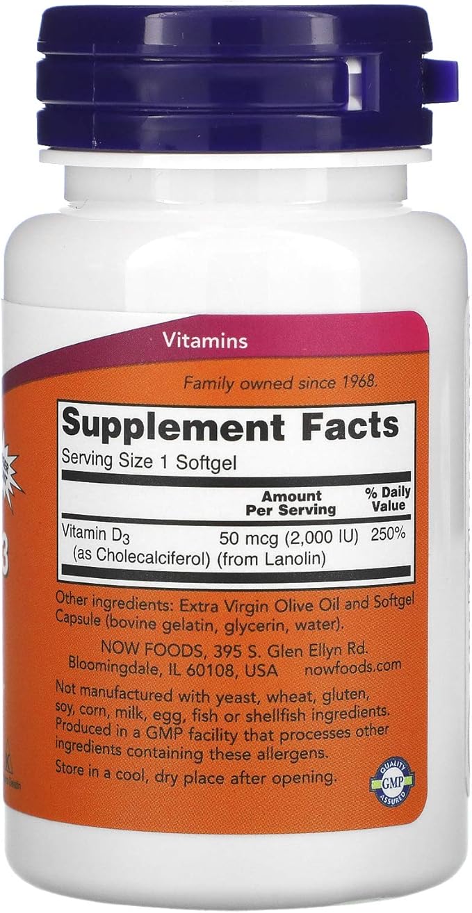 Now Foods Now Foods Vitamin D-3, 50 mcg (2,000 IU), 240 Softgels, 3 Pack