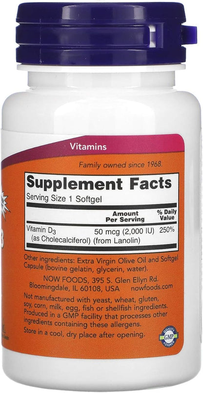 Now Foods Now Foods Vitamin D-3, 50 mcg (2,000 IU), 240 Softgels, 3 Pack