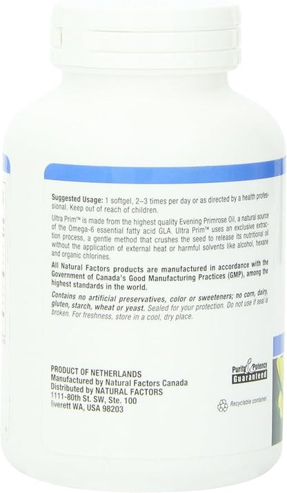 Natural Factors Ultra Prim Evening Primrose Oil 1000mg, A Natural Source of Omega-6 GLA, 90 Softgels