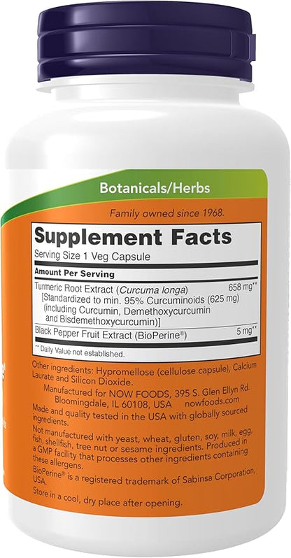 NOW Supplements, Turmeric Curcumin with BioPerine, Immune System Support, Standardized to 95% Curcuminoids, Enhanced Absorption*, 90 Veg Capsules