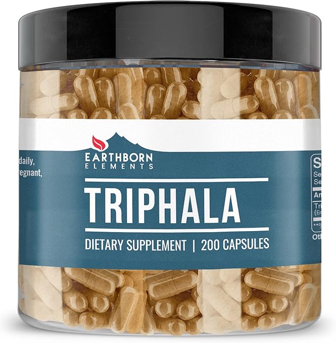Earthborn Elements Triphala 200 Capsules, Pure & Undiluted, No Additives (200 Capsules)