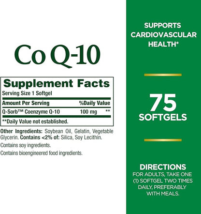 Nature's Bounty CoQ10, Helps Maintain Healthy Blood Pressure, 100 mg, Rapid Release Softgels, 75 Count