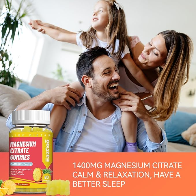 1400MG Magnesium Citrate Gummies, High Absorption Magnesium Gummies for Adults, Extra Strength Magnesium Gummy Supplement for Healthy Relaxation, Vegan, Non-GMO, 60 Gummies