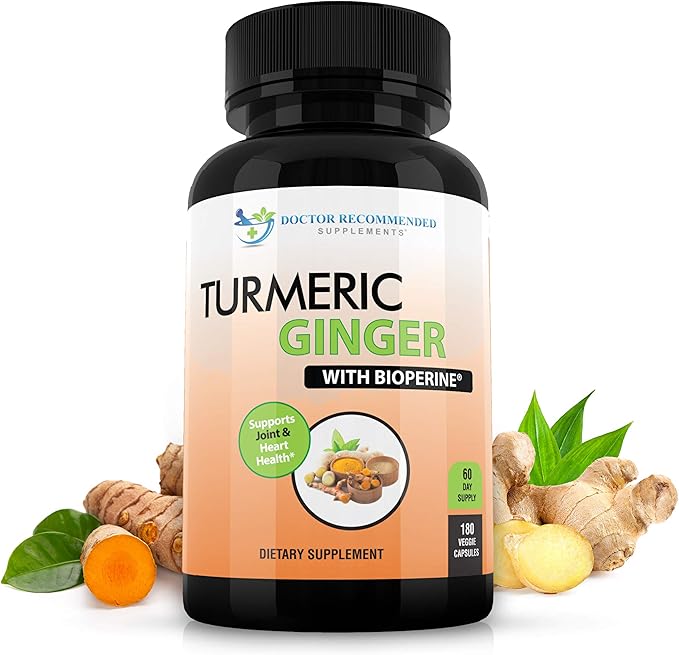 Turmeric Curcumin with Ginger, 95% Curcuminoids with BioPerine - 180 Veggie Capsules - Made in USA