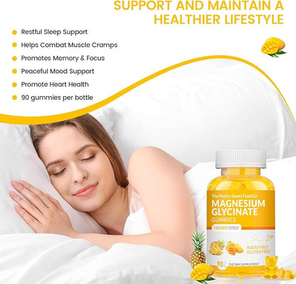 Magnesium Glycinate Gummies 1000mg - 90 Ct | Magnesium Potassium Supplements for Relaxation, Stress Relief, with Vitamin D, B6, CoQ10 for Calm Mood & Sleep Support - Mango Pineapple Gummies