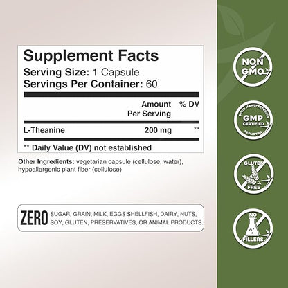 Gade Nutrition L-Theanine 200mg | L Theanine 200 mg | L Theanine Supplement in Vegetable Capsules | Made in USA | Take 2 Capsules for L Theanine 400mg