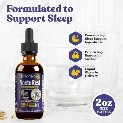 NoctuRest Natural Sleep-Aid with Valerian and Melatonin - All-Natural Liquid Formula for 2X Absorption - Magnesium, L-Theanine & More