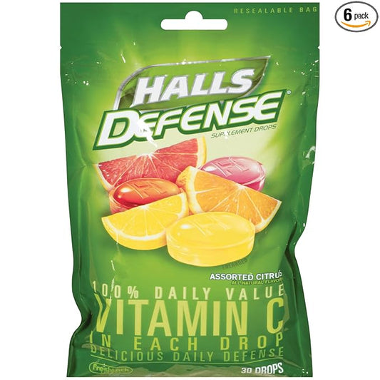 Halls Defense Vitamin C, 30-count (Pack of 6)