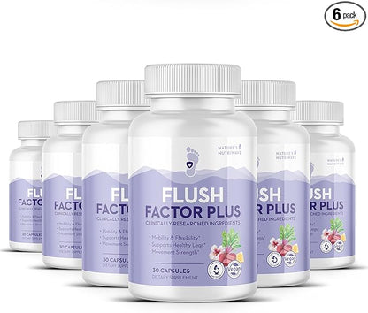 Flush Factor Plus - Original Formulated FlushFactorPlus for Leg Comfort, 100% Natural Ingredients, Made in USA, No Stimulants | 30 Capsules, 6 Month Supply