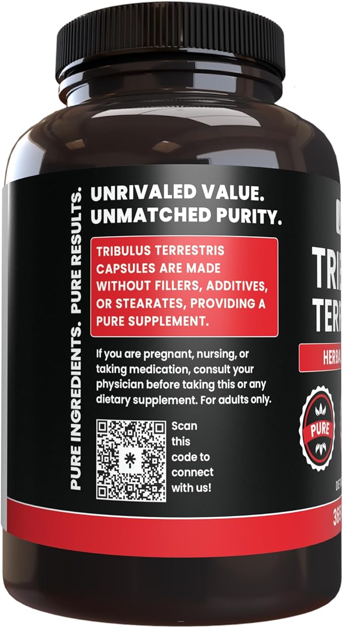 PURE ORIGINAL INGREDIENTS Tribulus Terrestris, No Magnesium Or Rice Fillers, Always Pure, Lab Verified (365 Capsules)