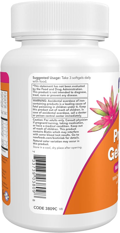 NOW Supplements, Prenatal Gels + DHA with 250 mg DHA per serving, plus Borage Oil (GLA), 90 Softgels
