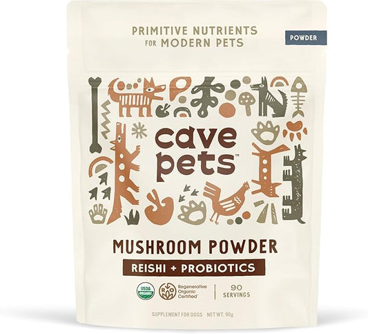 Super Blend Powder, Mushroom Mycelium and Dog Probiotic Supplement for Immunity and Digestive Health Support, Reishi & Probiotics, 90 Servings