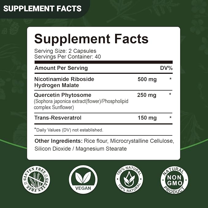 Airboy NAD Supplement with Nicotinamide Riboside Resveratrol & Quercetin 900 mg, NMN Alternative for Men and Women Support Anti-Aging, Energy, Focus - 80 Capsules